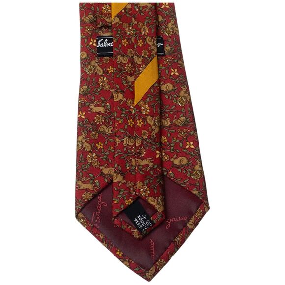 Salvatore Ferragamo 100% Silk Tie Bunny & Floral Novelty Print Made in Italy 57” - Picture 8 of 14